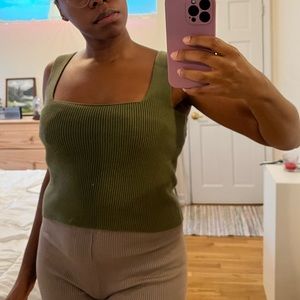 Square Neck Ribbed Knit Tank